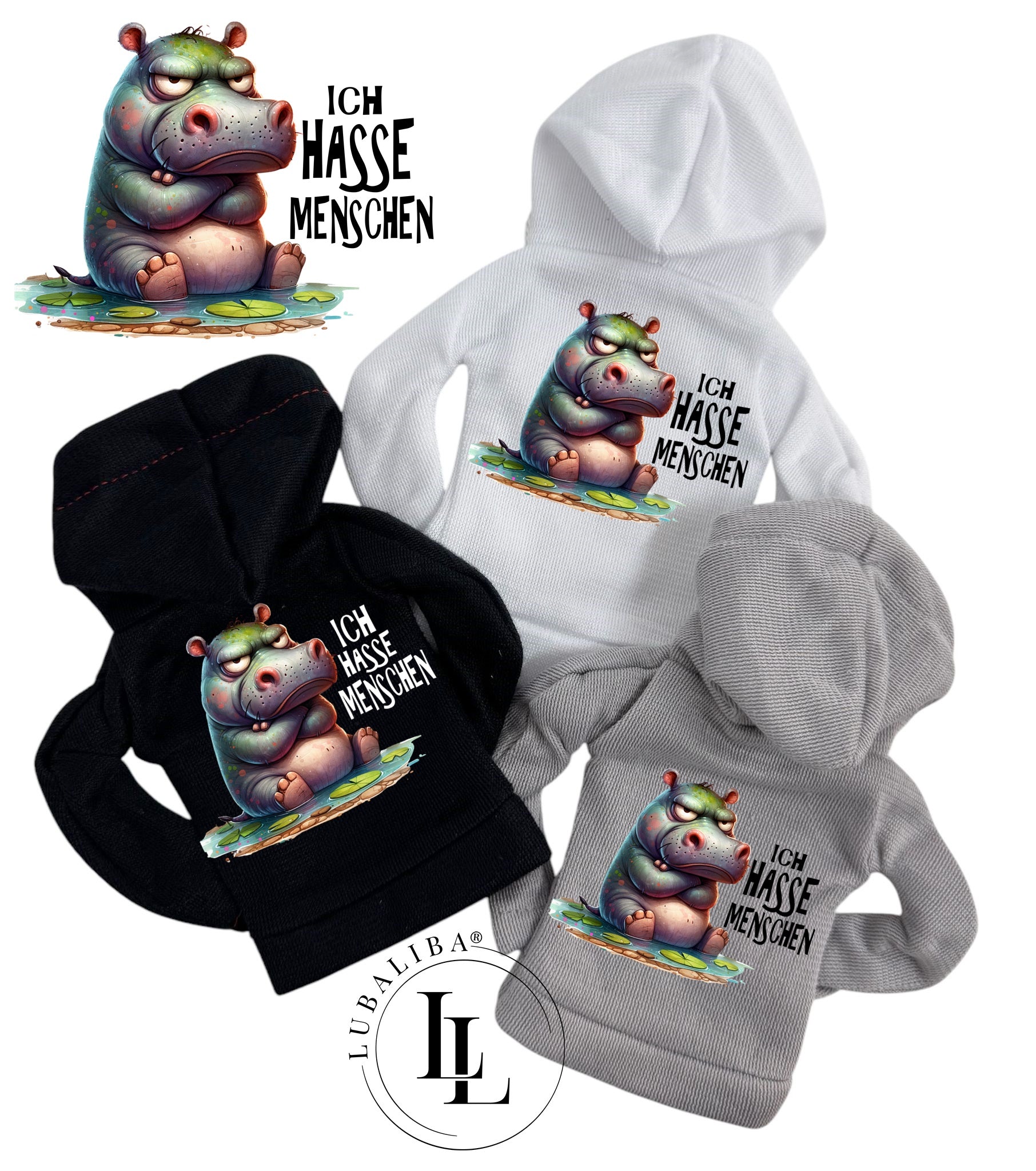 Mini Hoodie " Ich Hasse Menschen " Nilfredo das Nilpferd Motiv: TAX